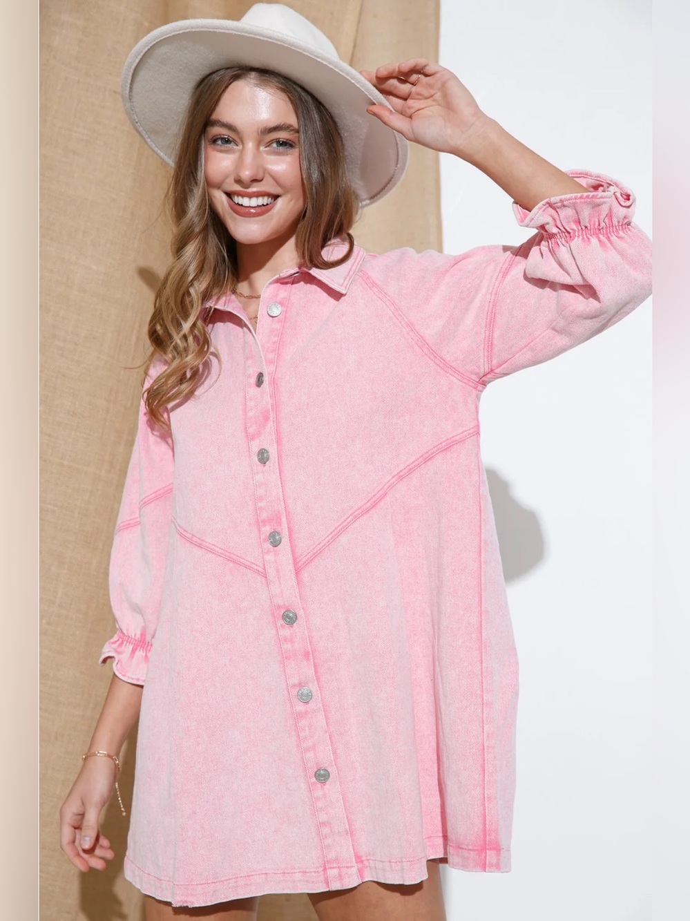 Bubblegum Denim Button Down Mini Dress